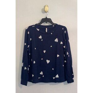 Soma 2 Piece PJs Pajama Set Long Sleeve Shirt Shorts Hearts Womens M Medium Blue